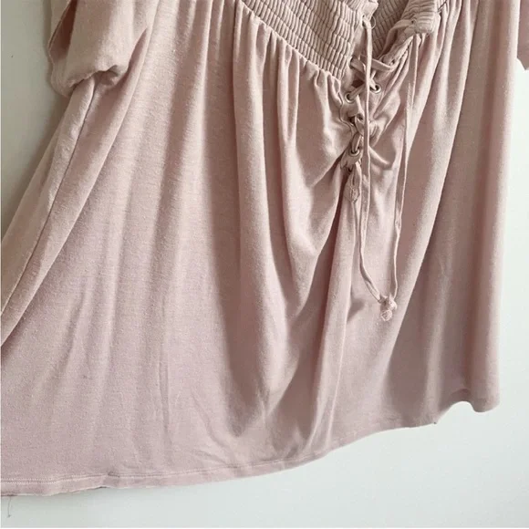 American Eagle shirt blush pink lace up off the shoulder flowy - Picture 4 of 10